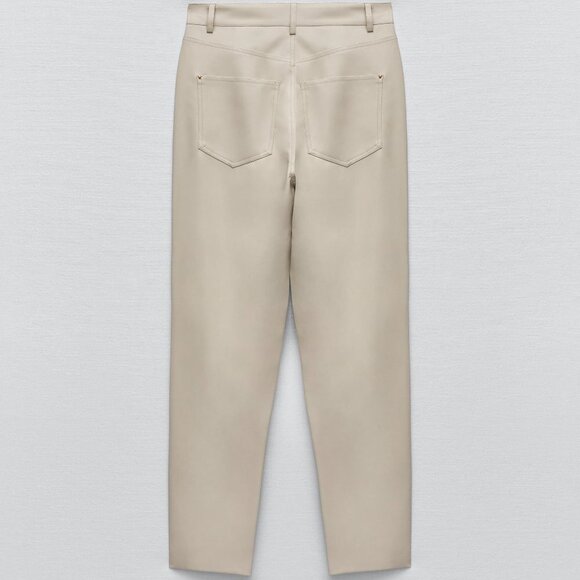 NEW Zara Women's FAUX LEATHER MOM FIT TROUSERS Ecru - Picture 10 of 11